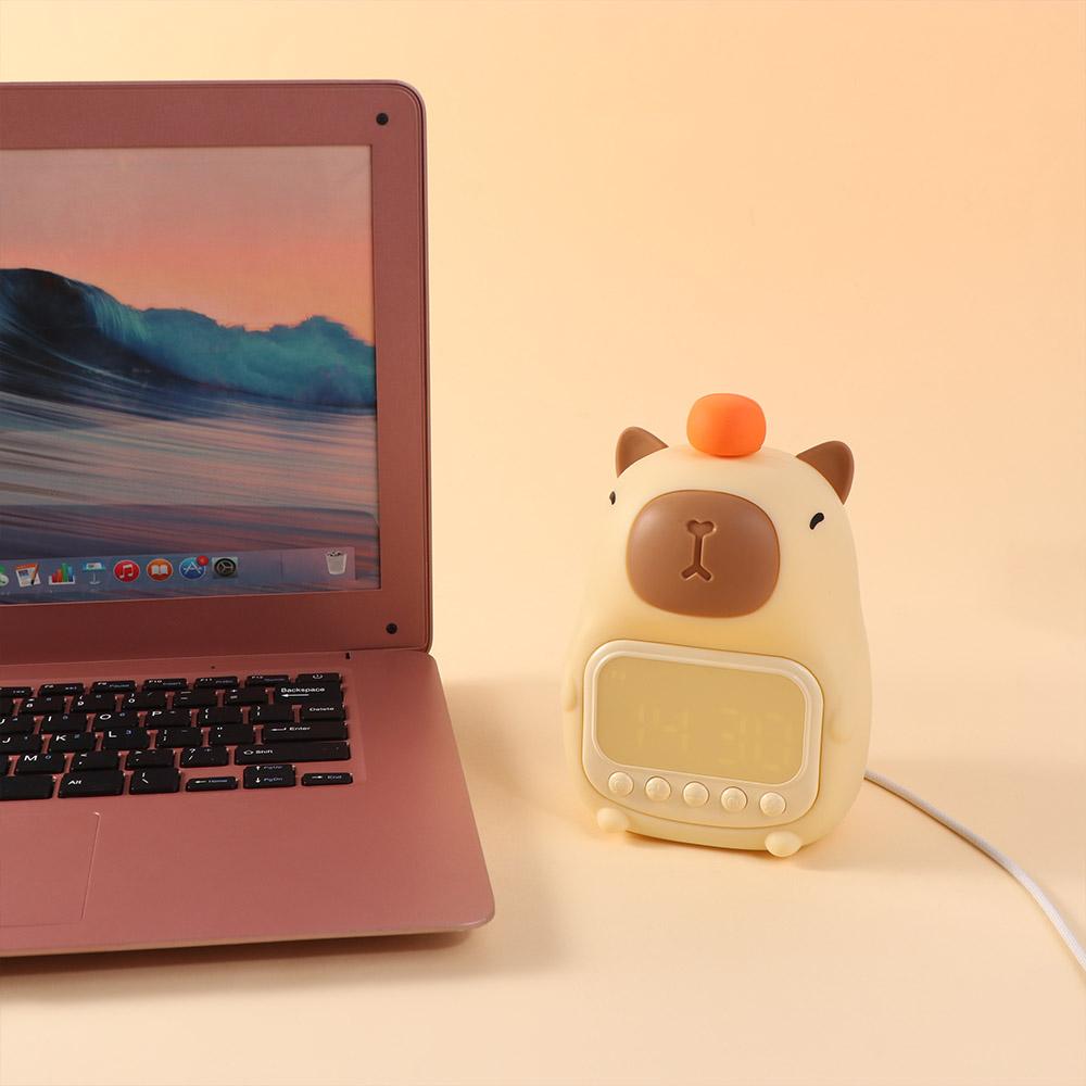 Silicone Capybara Alarm Clock USB Rechargeable Bedside LED Clock Cute Capybara Night Light  Bedroom