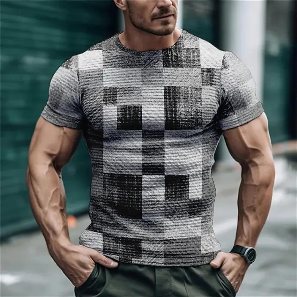 Fashion Simple Striped Plaid Summer Men's Short Sleeve T-shirt Street Trend O Collar Loose Casual Tops Tees Size XXS-6XL