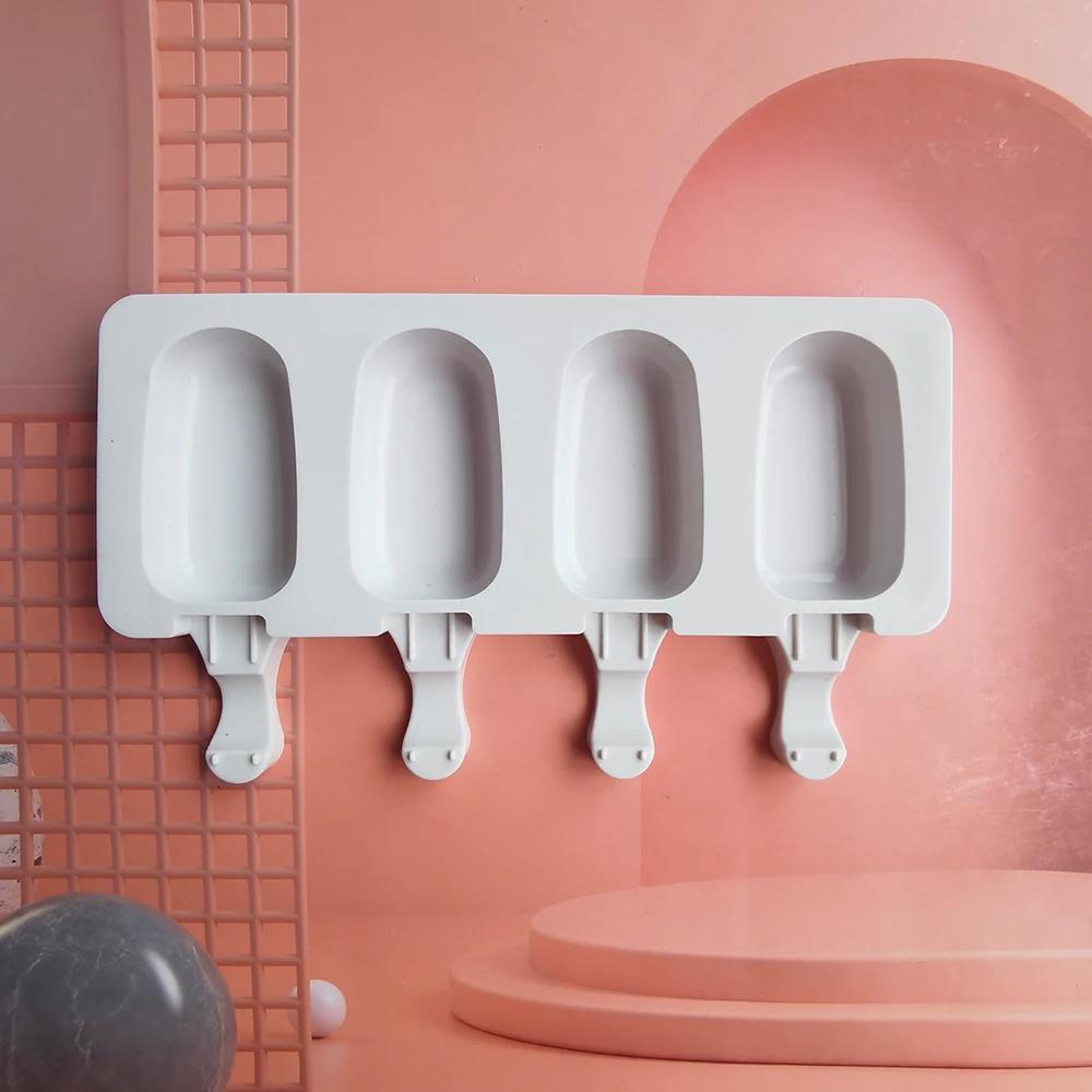 

4 ячейки овальная форма из силикагеля силиконовая форма для мороженого форма для эскимо DIY производитель эскимо поднос для льда инструмент для выпечки торта белый