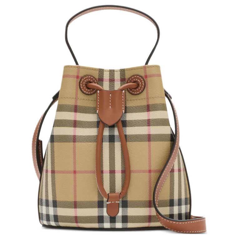 

Burberry Drawstring Closure Vintage Check Pattern PU Bucket Shoulder Crossbody Handbag Mini Women handbags Heather-Brown 81004861 Basic Set (Bag+Dust Bag)