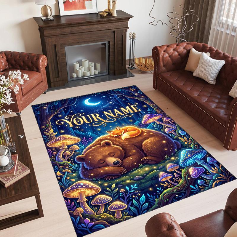 Forest Theme Crystal Velvet Floor Rug Personalized Custom Name Text Warm Carpet Home Decoration