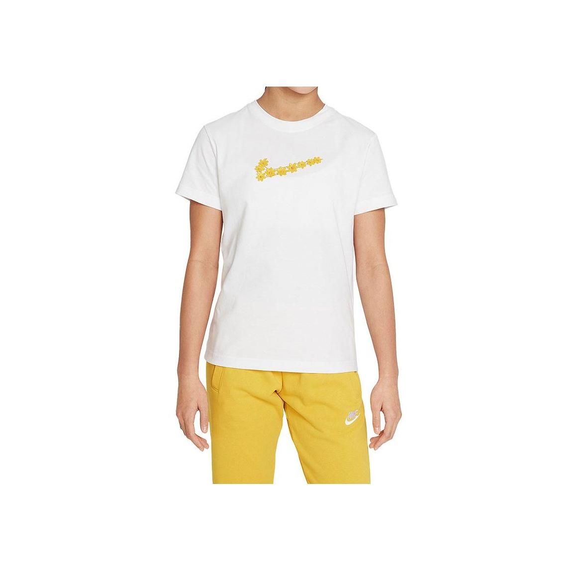 

Nike Floral Logo Print Round Neck Short Sleeve T-Shirt Kids tops White DO1343-100 M