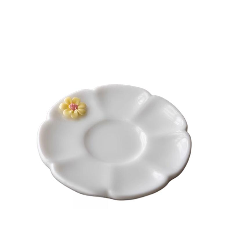Sheep Fat Jade Porcelain Pinch Flower Cup High-grade Single Cup White Porcelain Coaster Ladies Master Cup Girls Ceramic Tea Set