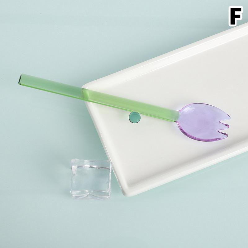 Long Handle Glass Spoon Creative Transparent Glass Dessert Spoon Flower Shaped Colored Coffee Stirring Spoon Stick Bar