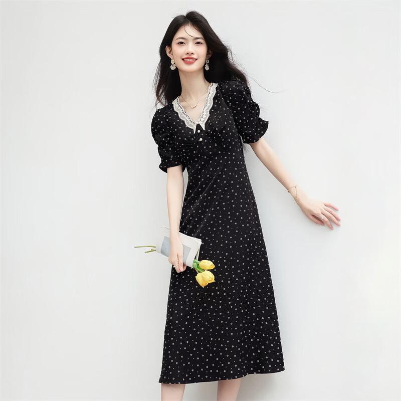 French Hepburn Style Floral Lace Midi Dress