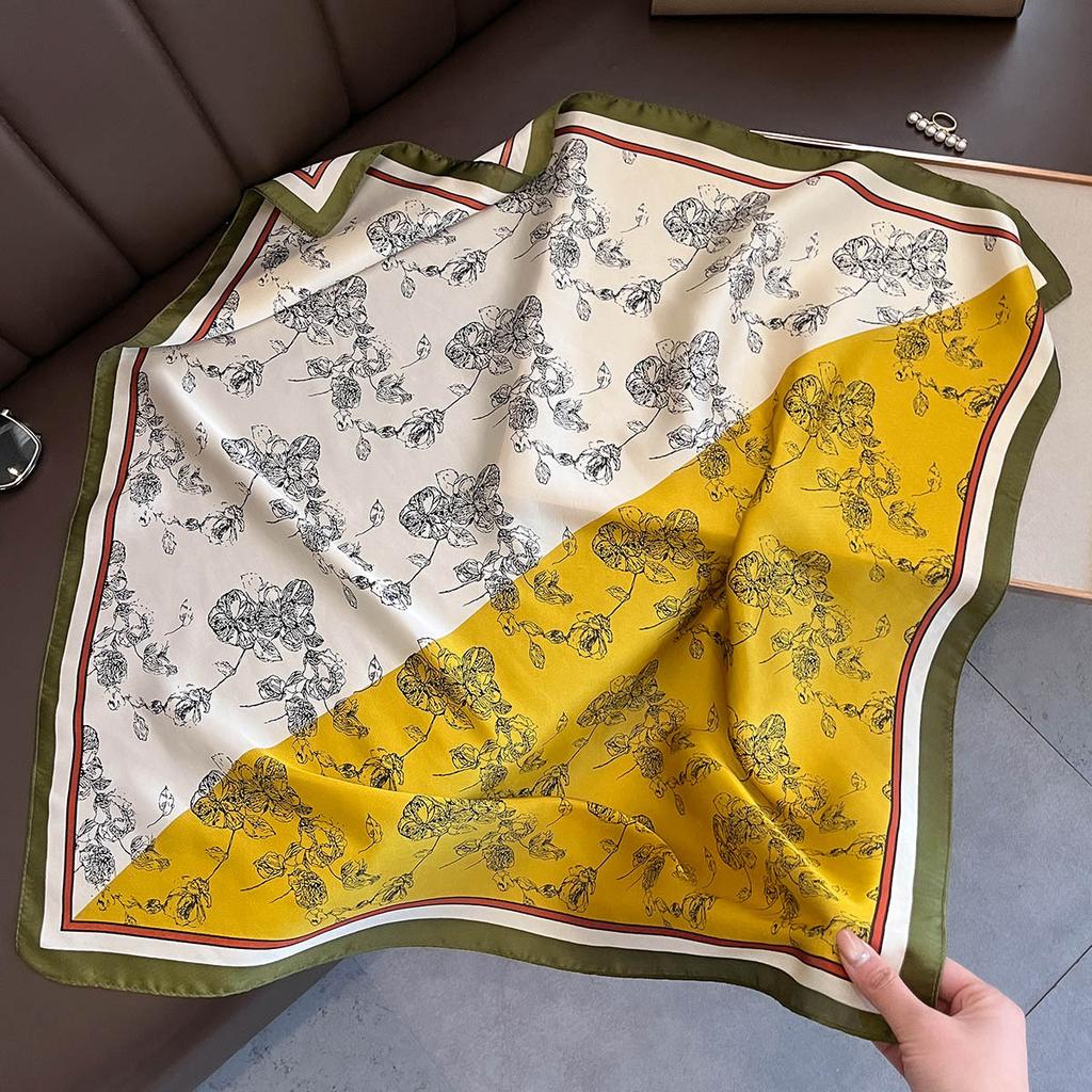 New Floral Print Silk Feeling 70cm Square Scarf Women Foulard Cashew Neckerchief Lady Satin Head Hijab Female Decorate Neck Ties