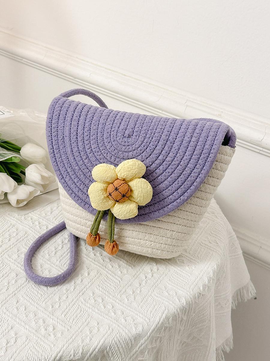 

Літня нова кольорова бавовняна нитка ткана сумка з квітами через плече через плече міні-сумка в черепашці Модна жіноча сумка для пляжного відпочинку фіолетовий