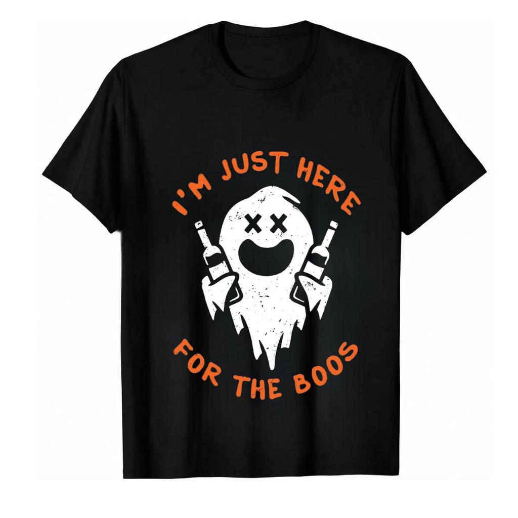 Im Just Here For The Boos Shirt Funny Ghost Drinking Beer Halloween Graphic Tee