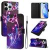 For iPhone 15 Pro Max Case Pattern Printing Wallet Phone Cover with Strap