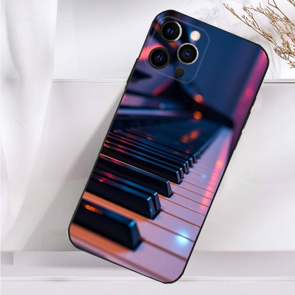Keyboard Art Piano Phone Case For iPhone 16,15,14,13,12,11 Plus,Pro Max,XS,X,XR,SE,Mini,8,7 Soft Silicone Black Cover