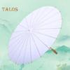 2Pcs White Paper Umbrella Chinese Style DIY Crafts Decorative Oil-paper Painting Umbrella Wooden Handle Oriental Parasol Party Favors