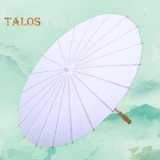 2Pcs White Paper Umbrella Chinese Style DIY Crafts Decorative Oil-paper Painting Umbrella Wooden Handle Oriental Parasol Party Favors