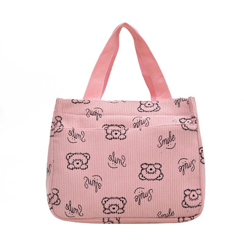 Cartoon Cute Bear Handbag Small Portable Lunch Bag for Work New Corduroy Outing Mummy