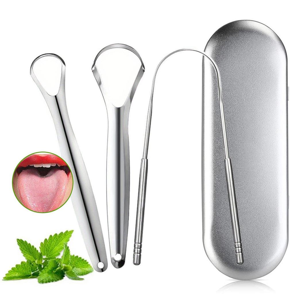 Stainless Steel Tongue Scraper Set for Adults Reduces Bad Breath Easy To Use Oral Hygiene Cleaner