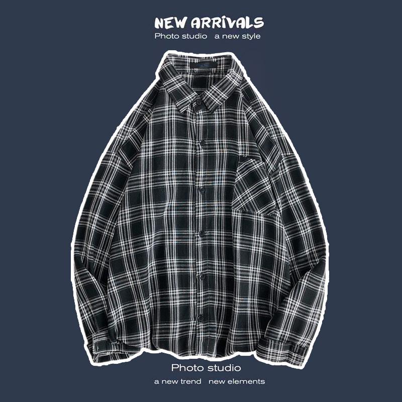 Men s Trendy Korean Style Plaid Shirts - Versatile, Casual, Long-Sleeved for Spring and Autumn S