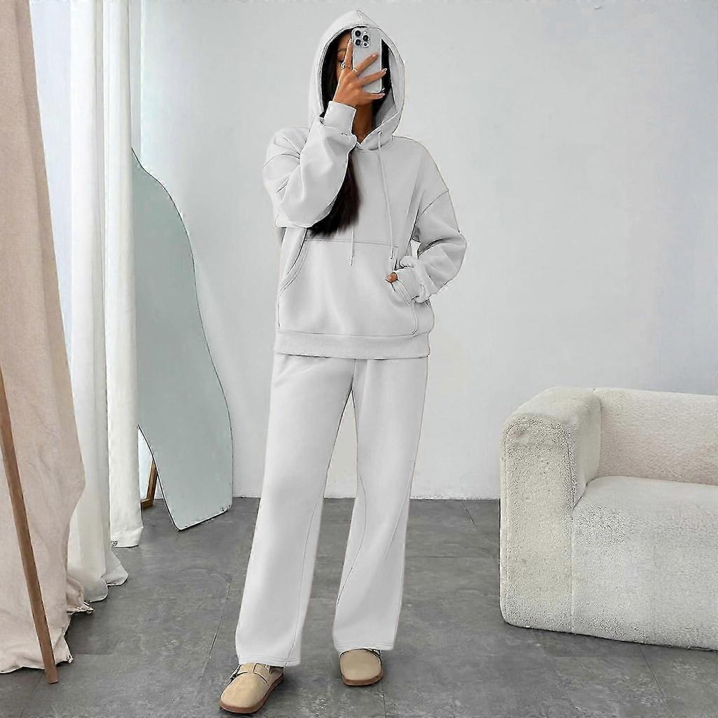 Women's two-piece tracksuit set: oversized hoodie sweatshirt and jogging pants light gray XXXL New Arrival