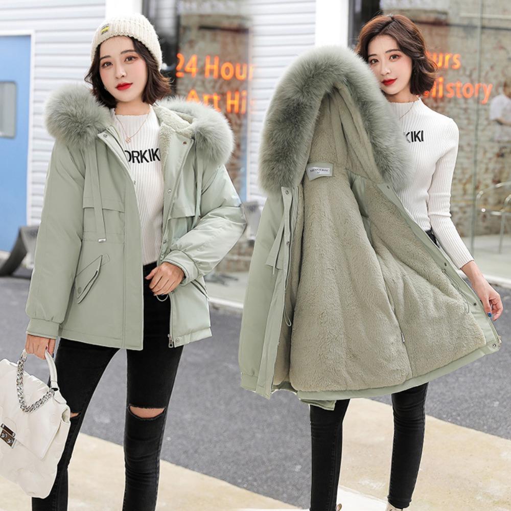 New winter Korean version medium and long lamb wool, thickened large size loose cotton clothes women's tide