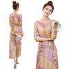 Floral dress summer belt fashion retro one-piece knee vacation long skirt