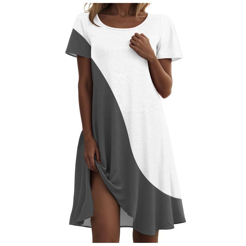 

Womens Dress Floral Print Oversized Beach Dress Short Sleeve Round Neck Midi Dress Irregular Hem Elegant Loose Knee Length Dress XL