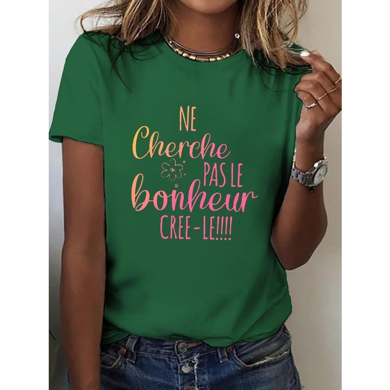Casual Short-Sleeve Crew Neck T-Shirt with Humorous Print, Perfect for Women'S Spring And Summer Wear