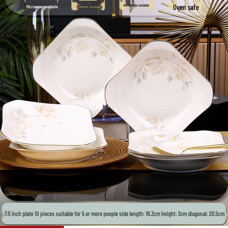 Tian Ya Jing Jingdezhen Hand-Painted Gold Ceramic High-Foot Dinnerware Set
