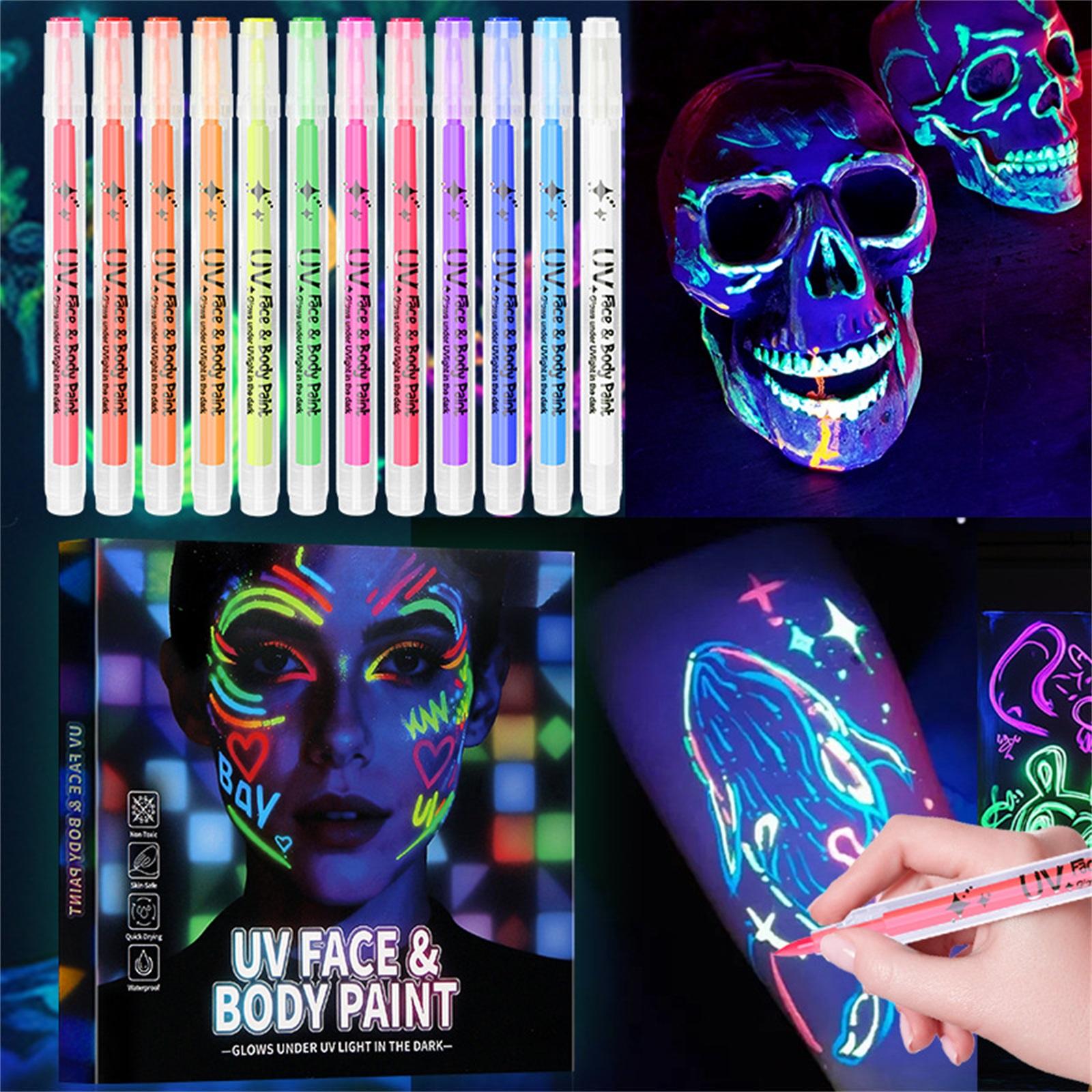 

12 Color In The Dark Body And Face Paint Pens Glow-in-the-dark Acrylic Pens Creative Pens For Bars And Parties 12*3ml one size чорний