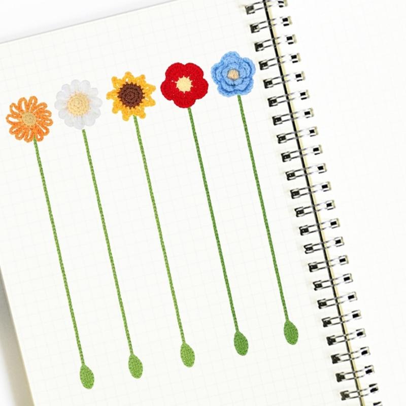 5 Pcs Decorative Bookmarks for Book Reading Crochet Flowers Page Marker Creative Bookmarks Knitted Daisy Book Markers