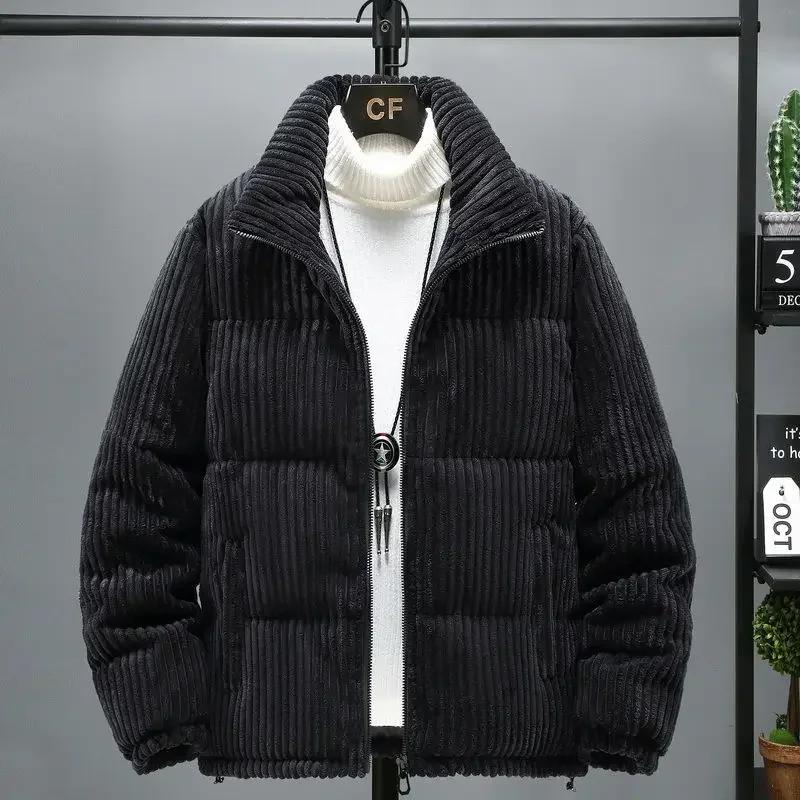 Winter Herrenbekleidung Dicke Warme Cord Steppjacke Parka Vintage Lässig Locker Stehkragen Reißverschluss Baumwollgepolsterte Jacke Mantel