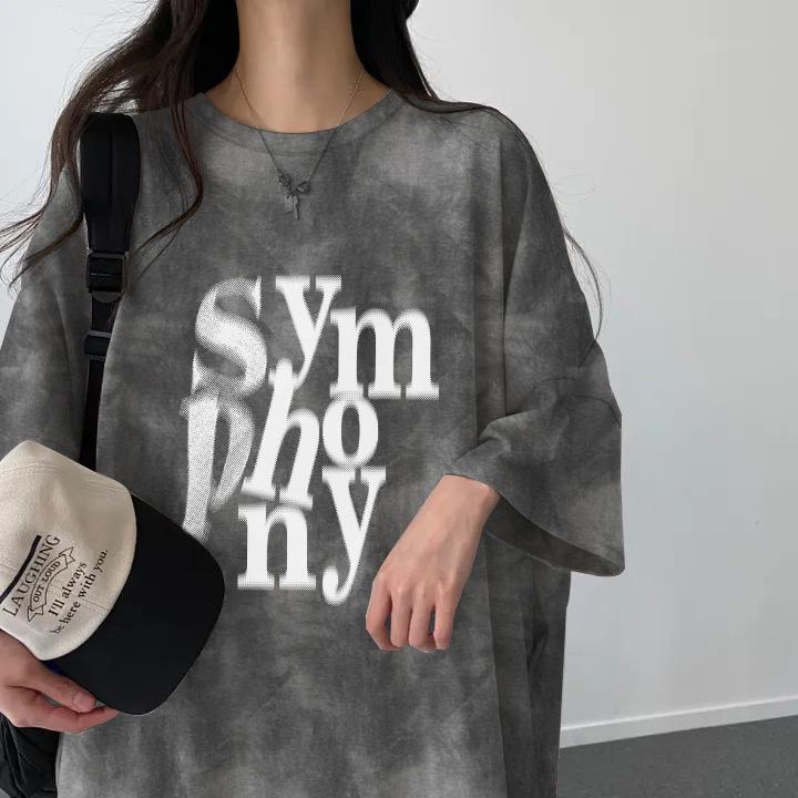 

Tie-Dye Korean Women s Mid-Length T-Shirt Dress, Round Neck, Short Sleeve, Spring/Summer 2024 Collection L сірий колір