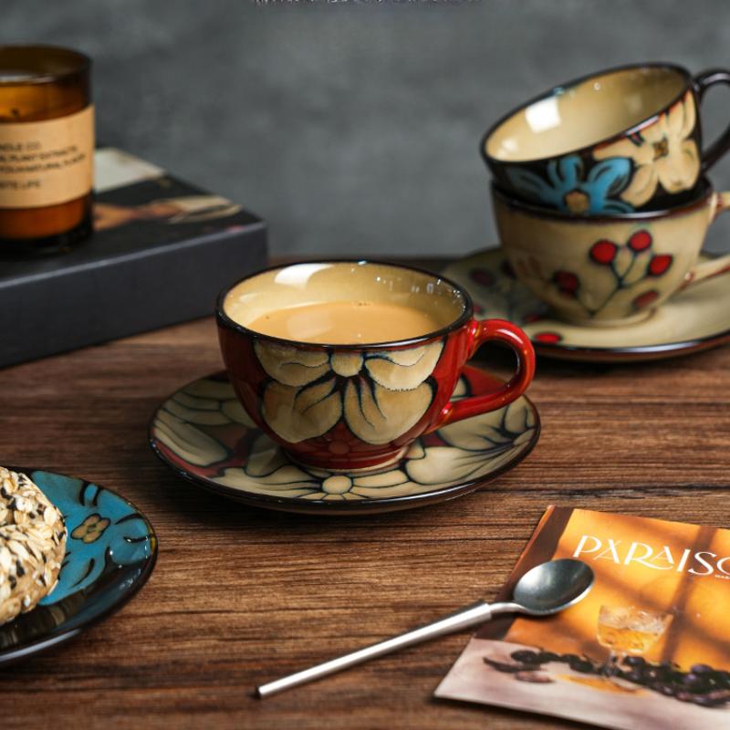 BEPAN Retro Niche Coffee Cup Saucer Set Ceramic Mug High-grade Exquisite Afternoon Tea Cup