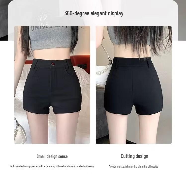 Women's 2025 Spicy Girl High-Waisted Black A-Line Shorts - Slimming & Cool Summer Hot Pants