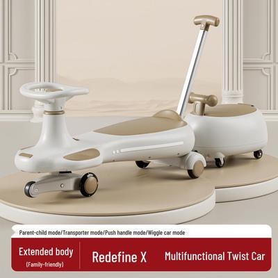 Children's Twist Car with Parent-Child Co-Riding, Suitable for Ages 1-8, Silent Wheels, Push Rod & Handle, Adult-Friendly Wiggle Car.
