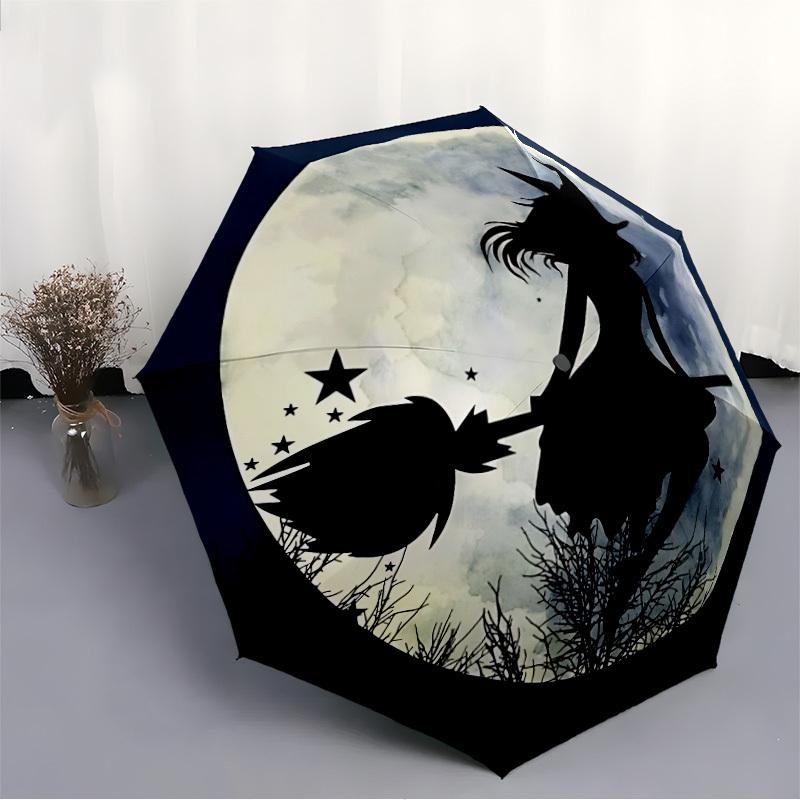 1pc Witch Moon Automatic Folding Umbrella   Compact 8 Rib Design, Durable Iron Frame for Travel, Outdoor,  a0920106