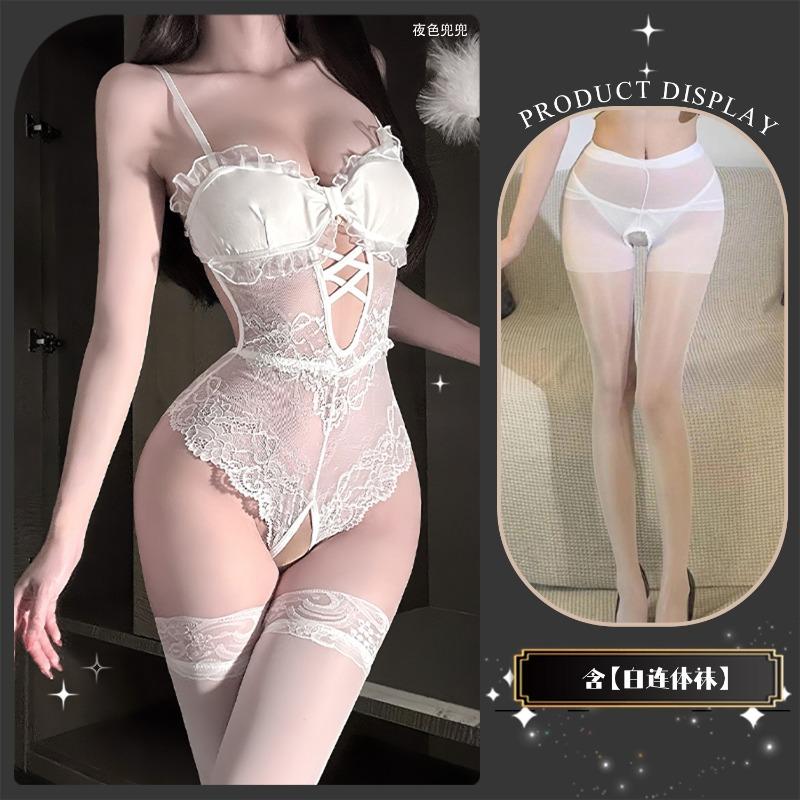 Sexy Lingerie Sexy Suspender Lace Seduction Nightdress Hot Open Onesie Women's Pajamas Perspective Uniform