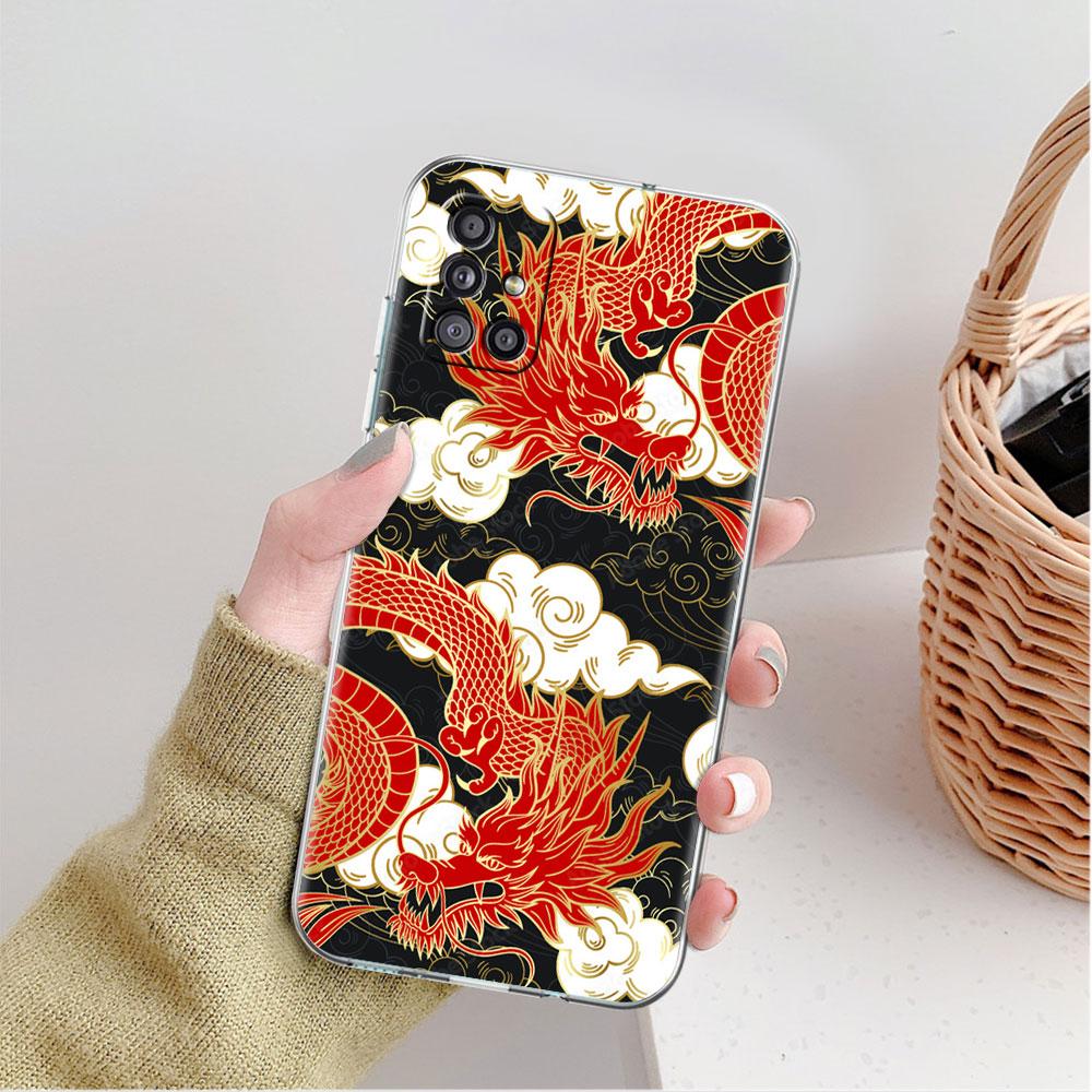 Klare Hülle für Samsung Galaxy A52 A12 A51 A32 A21s A71 A32 A22 50 A70 A31 A72 5G Handyhülle Mode Chinesischer Vintage Drache