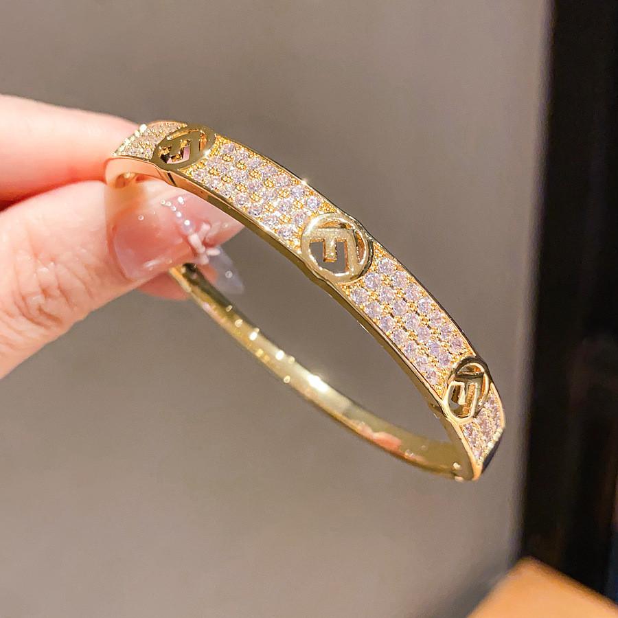 18k Gold Plated Zirconia Hollow Cuff Bracelet For Women Fashion Jewelry