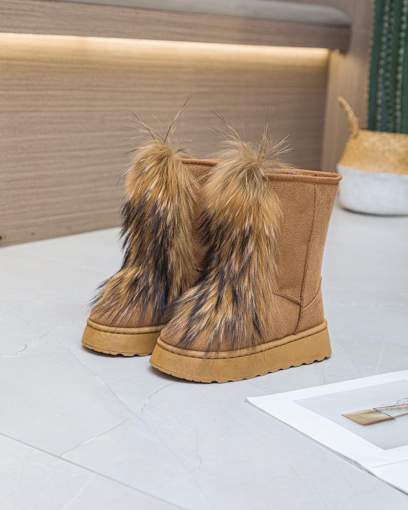 2025 Mao Mao boots children winter thick-soled high-heeled warm-fitting medium tube snow boots boots wear high-top fox hair