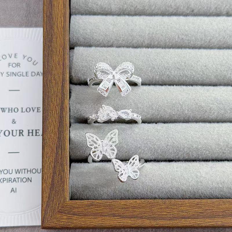 Zarter französischer Spitzenschleifen-Diamant-Zir*****Stiftring Damen Nische Premium Leichter Luxus Zeigefingerring