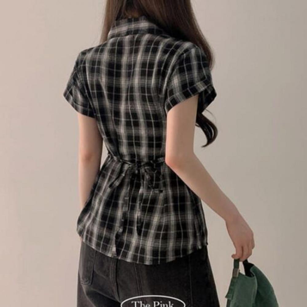 The Pink Male Check Roll Up Strap Short Sleeve Shirt