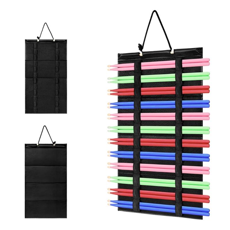 Hanging Drumstick Holder, Wall Drumstick Display Bag for 12 Pairs Drumsticks, Foldable Felt Drum Stick Holder Pouches