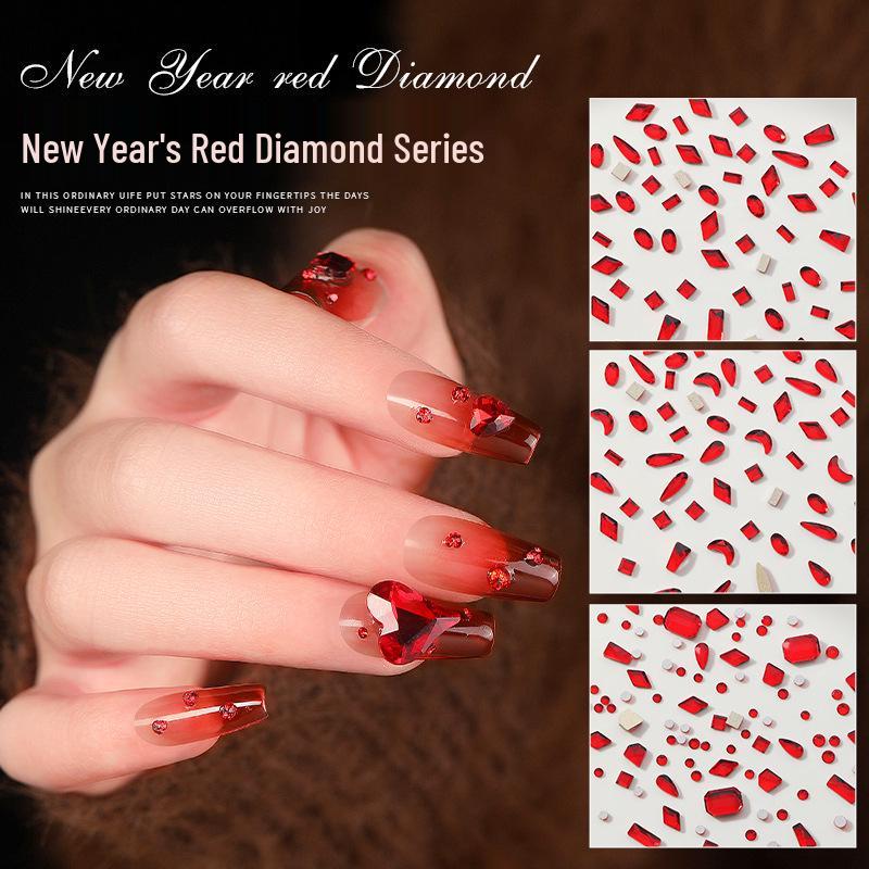 

Burgundy Luxury Flat Bottom Irregular Rhinestones: Asymmetric Heart, Octagon, Stacked, Pointed Back, Red Mix - Super Flash 2023 Nail Art