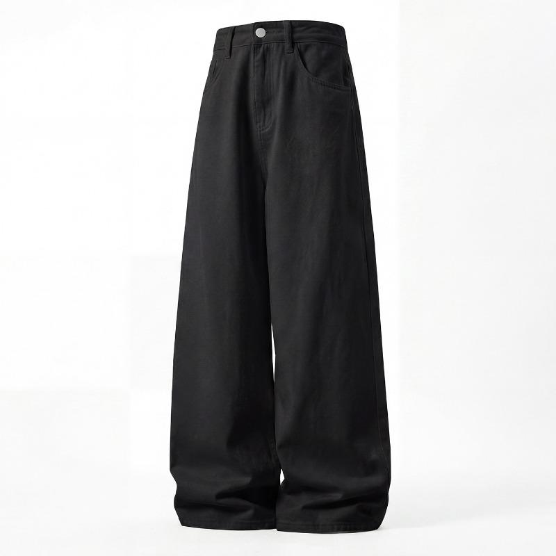 Men Loose Straight Cleanfit Denim Jeans Retro Casual Embroidered Long Pants