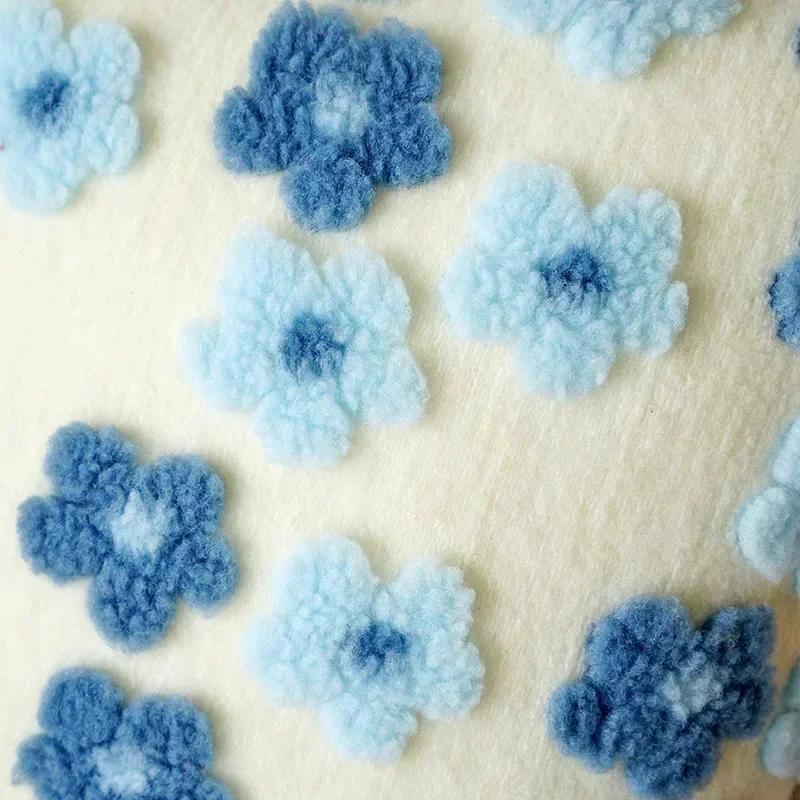Three-dimensional Flowers Square Pillow Cover Imitation Lambswool Cushion Cover Jacquard Sofa Pillow Case Bedside Cushion Cover