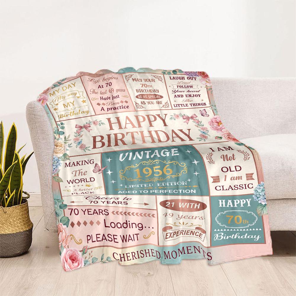 Vintage Birthday Celebration Flannel Blanket-Soft and Suitable for Sofas,Beds,Offices,Travel,All Seasons,Great Gift for Holidays and Birthdays.
