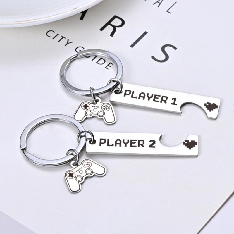 2 Pcs Funny Couple Gamers Keychain Player Matching Keychain for Her Him Girlfriend Boyfriend Valentine's Day Gaming Gift