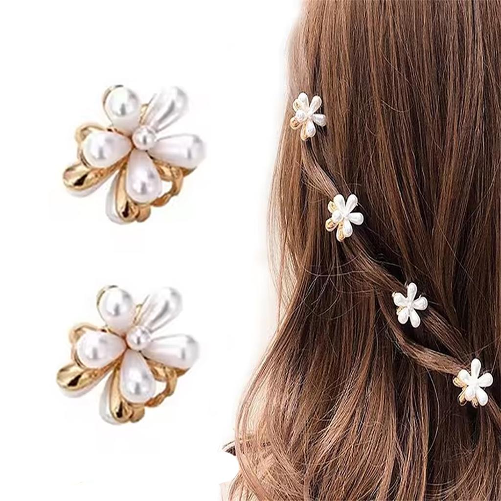 2~10Pcs Small Mini Pearl Claw Clips with Flower Design, Sweet Artificial Bangs Clips Decorative Hair Accessories for Women Girls