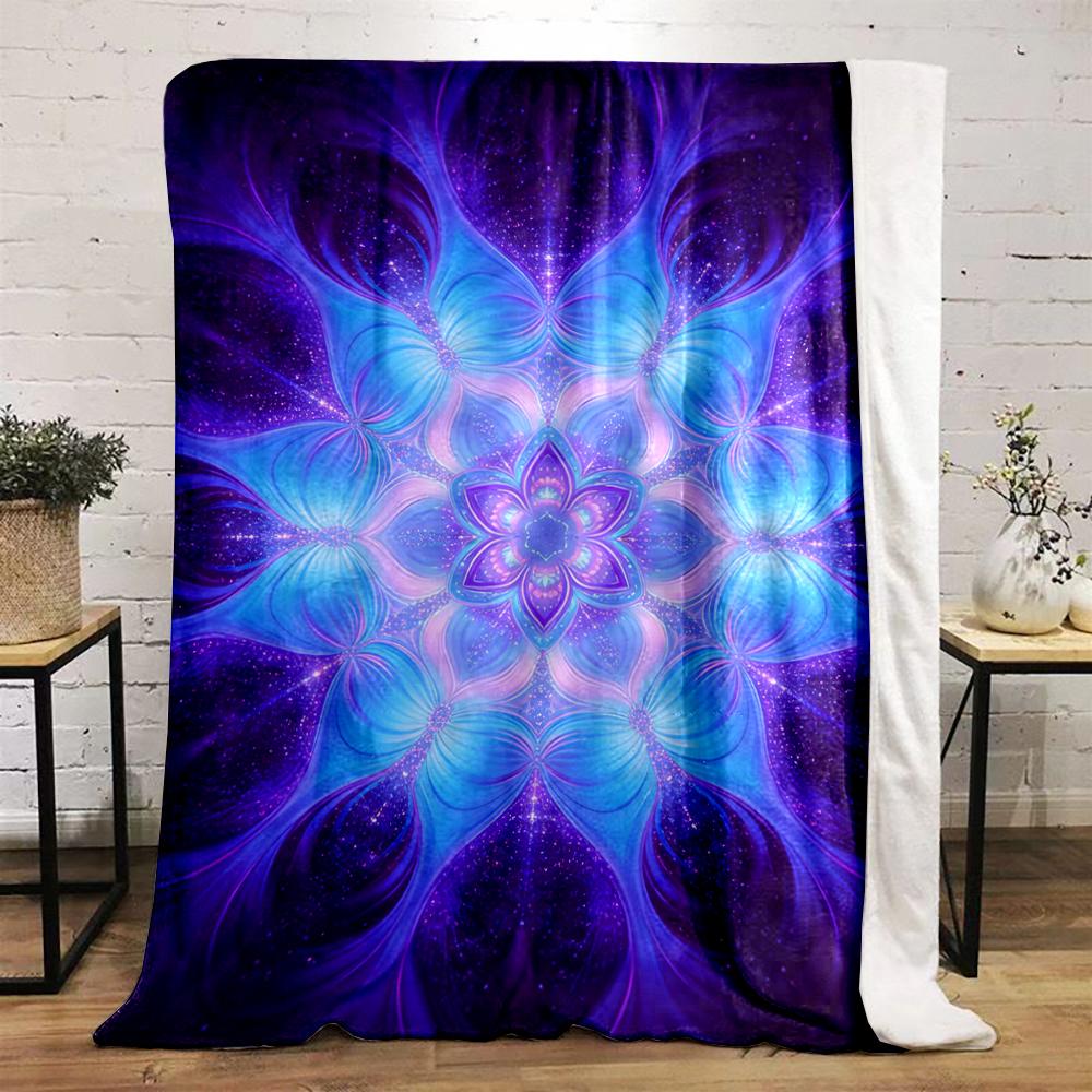 Mandala Pattern In Purple and Blue Design Flannel Blanket for Bedroom, Living Room, Sofa, and Nap Sofas.