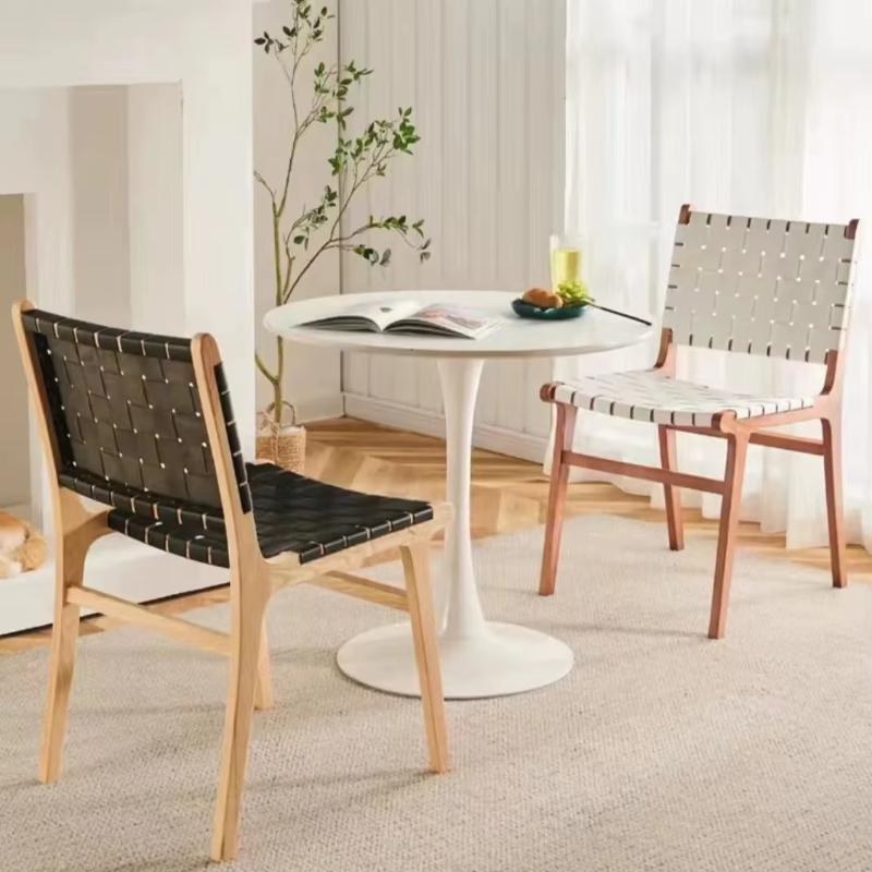 Nordic Wooden Rattan Lightweight Luxury Balcony Chair Rope-Woven Lazy Recliner Stylish Saddle Backrest Seat