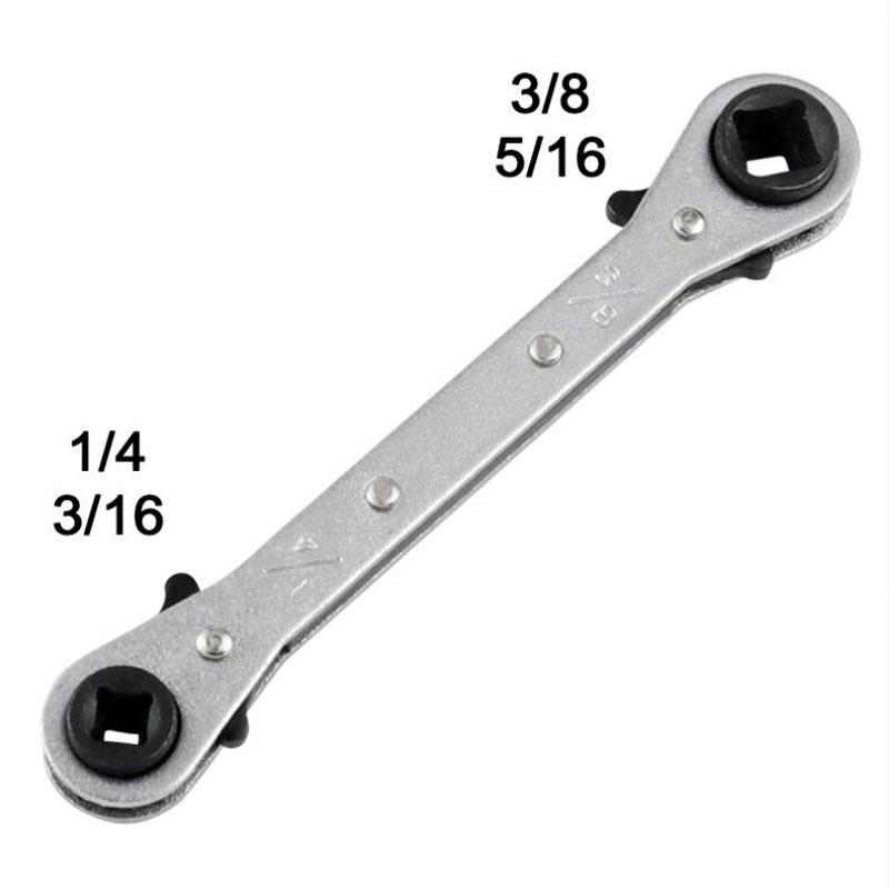 

Холодильный храповый ключ Ключ для обслуживания кондиционеров 4 разных размера 1/4 x 3/16 квадрат x 3/8 x 5/16 квадрат A