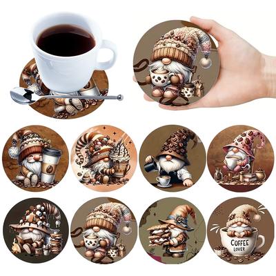 Lot de 8 dessous de verre en bois motif nain de café, motif diamant, pour décoration de fête